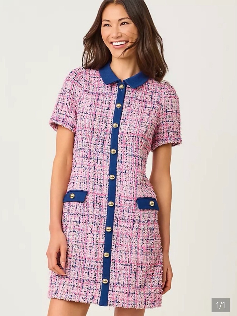 Lilly Pulitzer Aaryn Boucle Shift dress in confetti Pink & Navy Tweed Mini Dress
